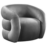 Meridian Furniture - Roxbury Velvet Upholstered Accent Chair, Gray - Relax in both comfort and style with the Roxbury velvet accent chair. Its deep channel tufted curved back is comfortable while also providing your home with a uniquely designed accent piece that is eye catching. Its grey velvet upholstery is both chic and soft, enabling you to bliss out while kicking back and reading or watching TV. Its contemporary design makes a stunning addition to any living space, whether you position this accent chair in your living room or bedroom.