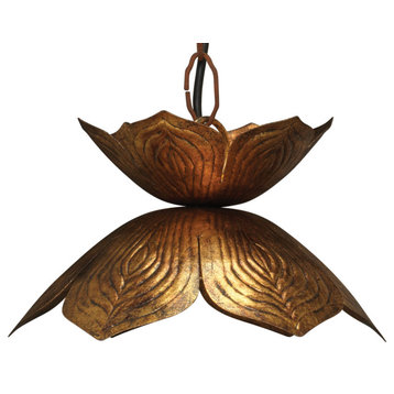 Coastal Style Gold Iron Flowering Lotus Pendant Small