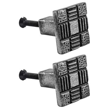 Iron Cabinet Drawer Pulls Square Aztec Pewter Finish Cabinet Hardware Pack Of 2