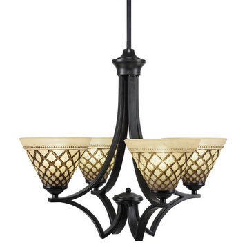 Zilo 4 Light Chandelier, Matte Black Finish With 7" Chocolate Icing Glass