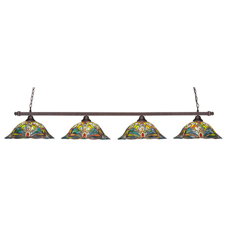 Square 4 Light Bar In Bronze, 19" Kaleidoscope Tiffany Glass