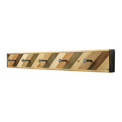 Six Finger Studios - Coat Rack, Diagonal Pattern, Reclaimed Wood, 5 Hook - Wall Hooks