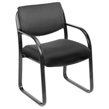 Boss Office Products Fabric Sled Base Guest Chair with Arms in Black Fabric