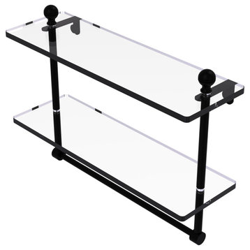 Mambo 16" Two Tiered Glass Shelf with Towel Bar, Matte Black
