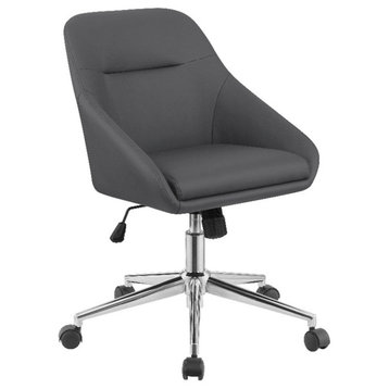 Pemberly Row 35.25"H Faux Leather Office Chair with Casters in Gray/Chrome
