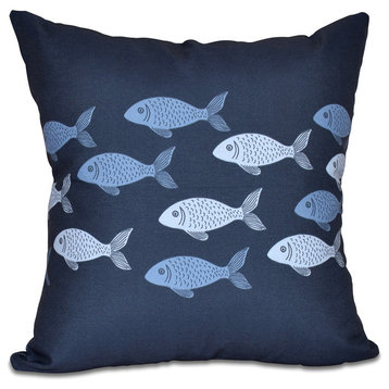 Fish Line, Animal Print Pillow, Navy Blue, 18"x18"