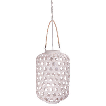 Handwoven Bamboo Lantern Pendant Lamp, Large, 1 Bulb, White Wash
