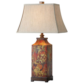 Uttermost Colorful Flowers Table Lamp | Floral Table Lamp with Ivory Linen Shade