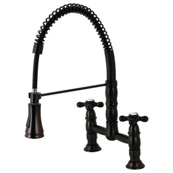 Two-Handle Deck-Mount Pull-Down Sprayer Kitchen Faucet, Oil Rubbed Bronze