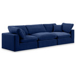 Meridian Furniture - Comfy Upholstered Modular Sofa, Navy, 3-Piece: 1 Armless Chair, 2 Corner Chair, Velvet - Give your space a whole new look with this navy Comfy velvet sofa. This handsome sofa fits nicely with other items in the Comfy collection and is a versatile seating option designed for adaptability, comfort and style. Wrapped in rich navy durable velvet upholstery, this sofa offers a plush embrace of overstuffed down feather cushions, carefully crafted to deliver the highest level of comfort. The perfect seat for creating an oasis for relaxation, this sofa has thick foam surrounding its frame for added support and coziness.