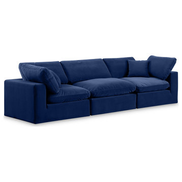 Comfy Upholstered Modular Sofa, Navy, 3-Piece: 1 Armless Chair, 2 Corner Chair, Velvet