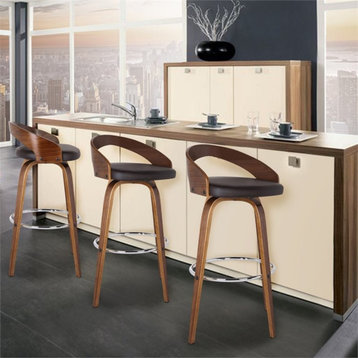 Catania 26" Modern Faux Leather & Wood Counter Stool in Brown/Walnut