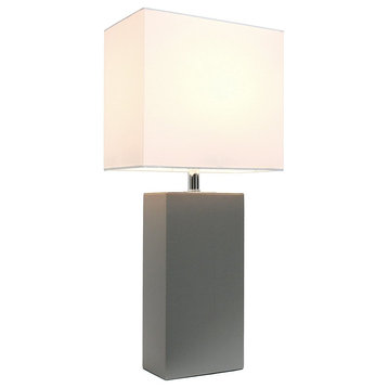 Elegant Designs Modern Genuine Leather Table Lamp, Gray