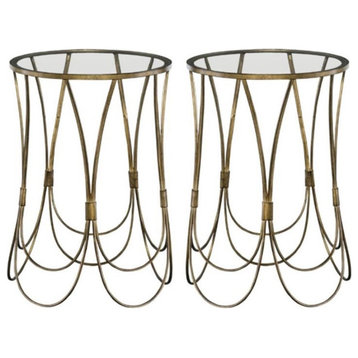 Home Square Iron and Glass Accent Table in Antique Gold Finish - Set of 2