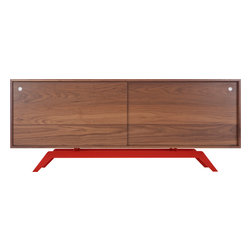 Eastvold Furniture - Elko Credenza, Walnut, Red Base - Buffets And Sideboards