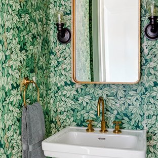 75 Most Popular Green Powder Room With A Pedestal Sink