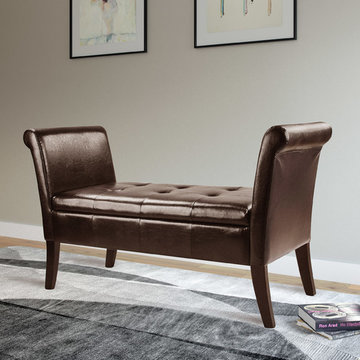 Antonio Bench With Rolled Arms, Black Bonded Leather