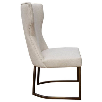 Neutral Linen Fabric Dining Chair with Rustic Bronze Frame