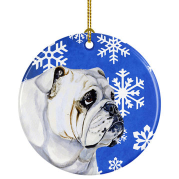 Lh9274-Co1 Bulldog English Winter Snowflake Holiday Ceramic Ornament