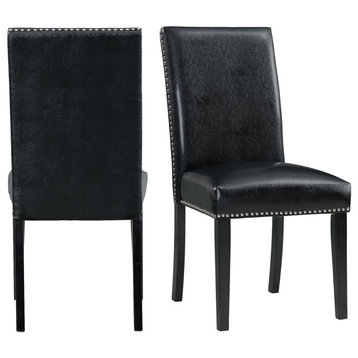 Pia Faux Leather Side Chair Set, Black