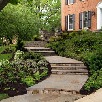 Grand Stone Stairs & Entry w Lightposts