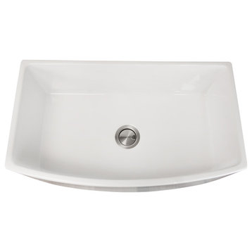 Nantucket Sinks' White Farmhouse Fireclay Sink, Curved Front, 33"