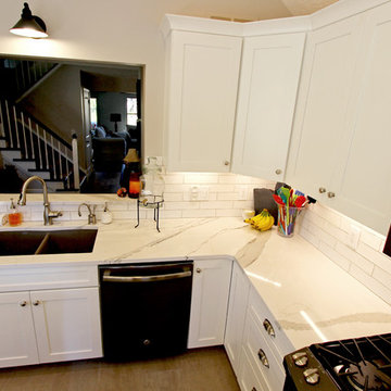 Transitional White Kitchen with Marble Look Quartz Countertop ~ Strongsville, OH