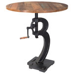 Yosemite Home Decor - Solid Mango Wood Table - "Supported by a robust cast iron base, this user-friendly pub table&rsquo;s unique design and vintage charm are sure to make any room more interesting. Its height adjustability, via a convenient hand crank, makes it the ideal piece for areas with limited space and gives it the versatility it needs to furnish a compact environment without sacrificing functionality or style. With a height range of 35 to 43 inches, this piece can be taken from a low, counter-top setting for an intimate kitchen corner to a barstool-height pub table fit for a man cave. Its solid mango wood top has a rustic finish with handpainted mint green accents, adding to the style.