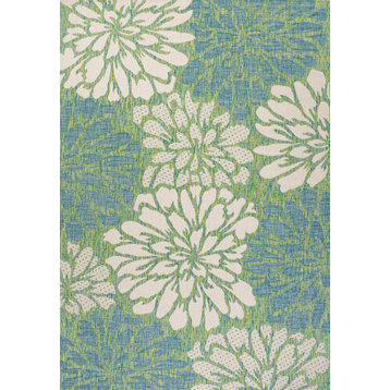 Zinnia Modern Floral Textured Weave Indoor/Outdoor, Cream/Green, 8x10