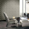 Gray textured victorian damask faux fabric Wallpaper, 21 Inc X 33 Ft Roll