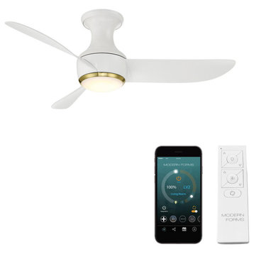 Corona 1 Light 44 in. Indoor Ceiling Fan, 3000K, Soft Brass and Matte White