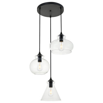 Destry 3 Light Pendant, Black And Clear