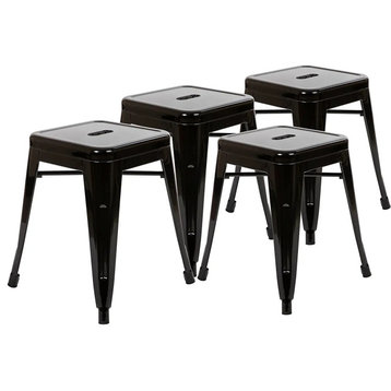 4 Pack Patio Dining Stool Chair, Backless Design With Square Metal Seat, Black