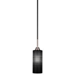 Toltec Lighting - Paramount Mini Pendant, Matte Black & Brushed Nickel, 4" Black Matrix - Enhance your space with the Paramount 1-Light Mini Pendant. Installation is a breeze - simply connect it to a 120 volt power supply and enjoy. Achieve the perfect ambiance with its dimmable lighting feature (dimmer not included). This pendant is energy-efficient and LED-compatible, providing you with long-lasting illumination. It offers versatile lighting options, as it is compatible with standard medium base bulbs. The pendant's streamlined design, along with its durable glass shade, ensures even and delightful diffusion of light. Choose from multiple finish, color, and glass size variations to find the perfect match for your decor.