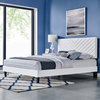 Platform Bed Frame, King Size, White, Velvet, Modern, Bedroom Guest Suite