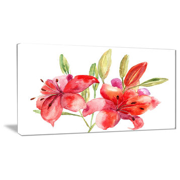"Lily Flowers Illustration" Floral Canvas Print, 40"x20"