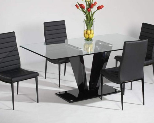  Glass Top Leather Italian Modern Table with Chairs  Dining Tables