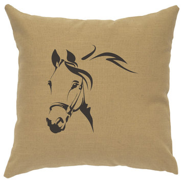 Image Pillow 16x16 Horse Profile Linen Straw