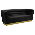 Meridian Furniture - Bellini Velvet Upholstered Sofa, Black - Add a bit of pizzazz to your living space with this Bellini Black Velvet Sofa from Meridian Furniture. Rich black velvet upholstery offers you a luxurious place to curl up with a good book or rest in front of the TV after a long day, while horizontal Channel tufting creates texture and style. Its gold stainless steel base provides solid support, while adding to the sofa's contemporary appearance. Its uniquely curved shape makes this piece a perfect addition to any room in your modern home.