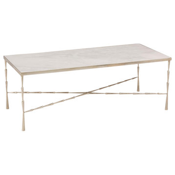 Silver Nickel White Marble Top Coffee Table Minimalist Modern X Frame Classic
