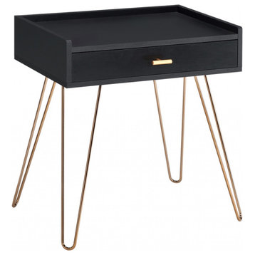 24" Gold And Black Modern Rectangular End Table With Drawer