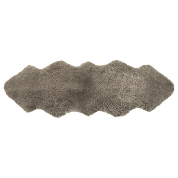 New Zealand Curly Shorn Sheepskin Double Pelt, 2'x6', Fossil
