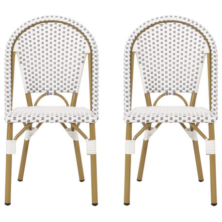 Baylor Outdoor French Bistro Chair, Set of 2, Gray/White/Bamboo Print Finish