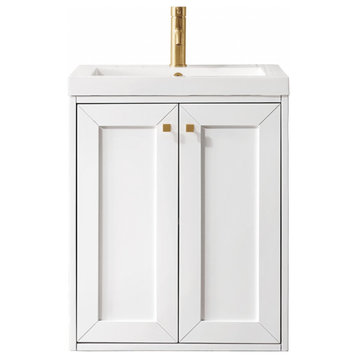 24 Inch White Floating Single Sink Bathroom Vanity White Composite, James Martin