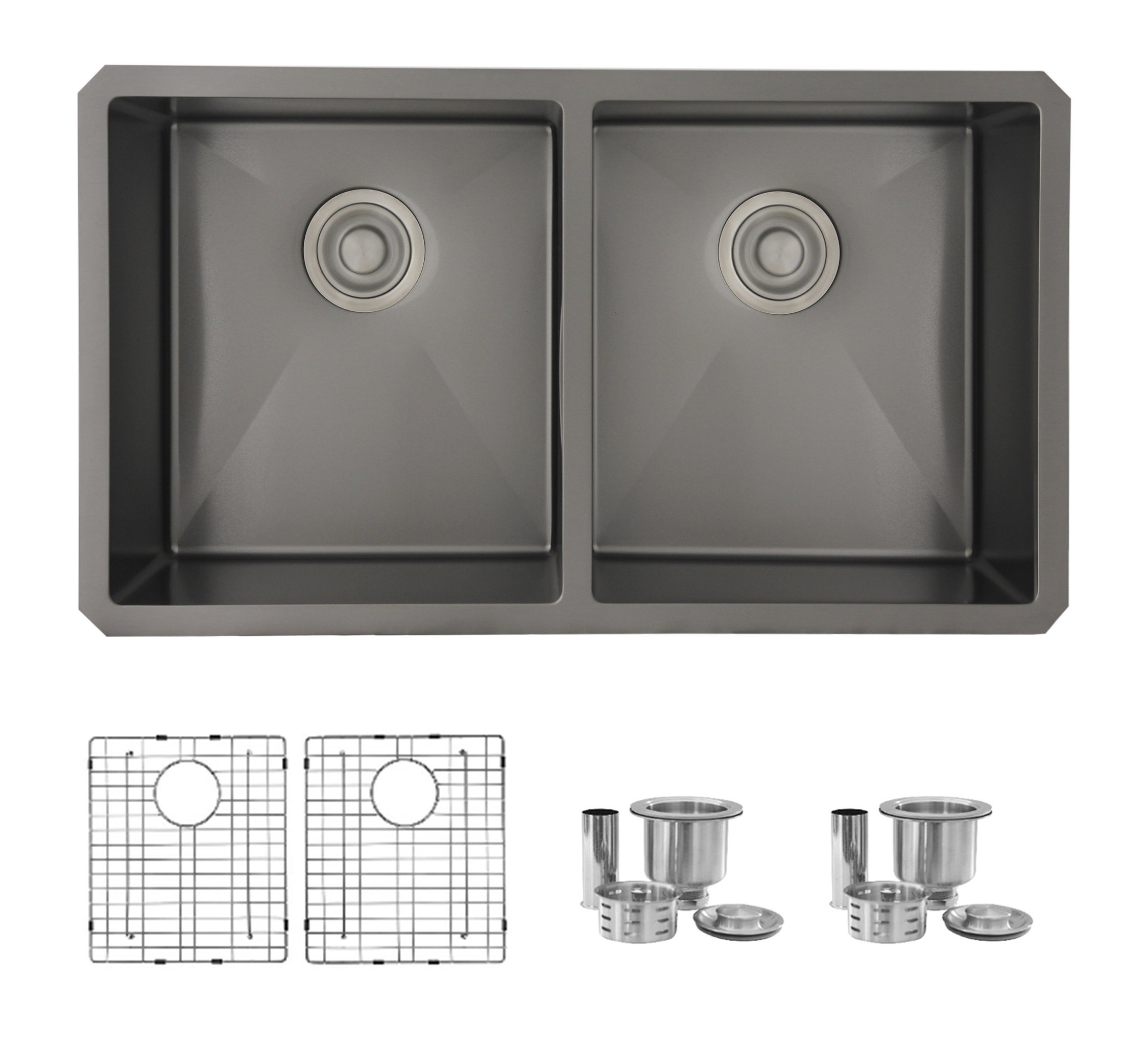 STYLISH 32in Graphite Black Double Bowl Undermount Stainless Steel Kitchen Sink
