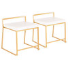 Fuji Contemporary/Glam Stackable Dining Chair With Gold Metal, Set of 2, White F