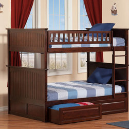 Nantucket Full over Full Bunk Bed with Raised Panel Drawers | Antique Walnut - Bunk Beds