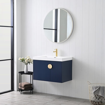 Floating Bathroom Vanity with Sink, Wood Bathroom Vanity Cabinet, Blue, 30"