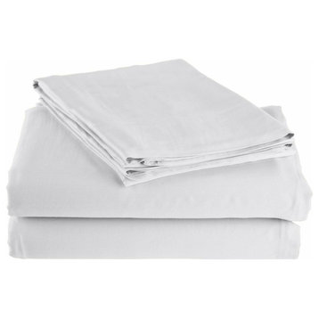 300 Thread Count Deep Fitted Flat Bed Sheet Set, White, Cal King