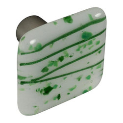 CKP - Art Glass Knob, Green Confetti, Dull Brushed Nickel Base - Cabinet And Drawer Knobs
